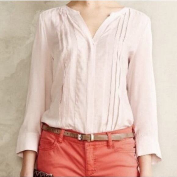 Anthropologie Maeve blush colored pleated front rayon blouse size 6 VGUC - Picture 1 of 6